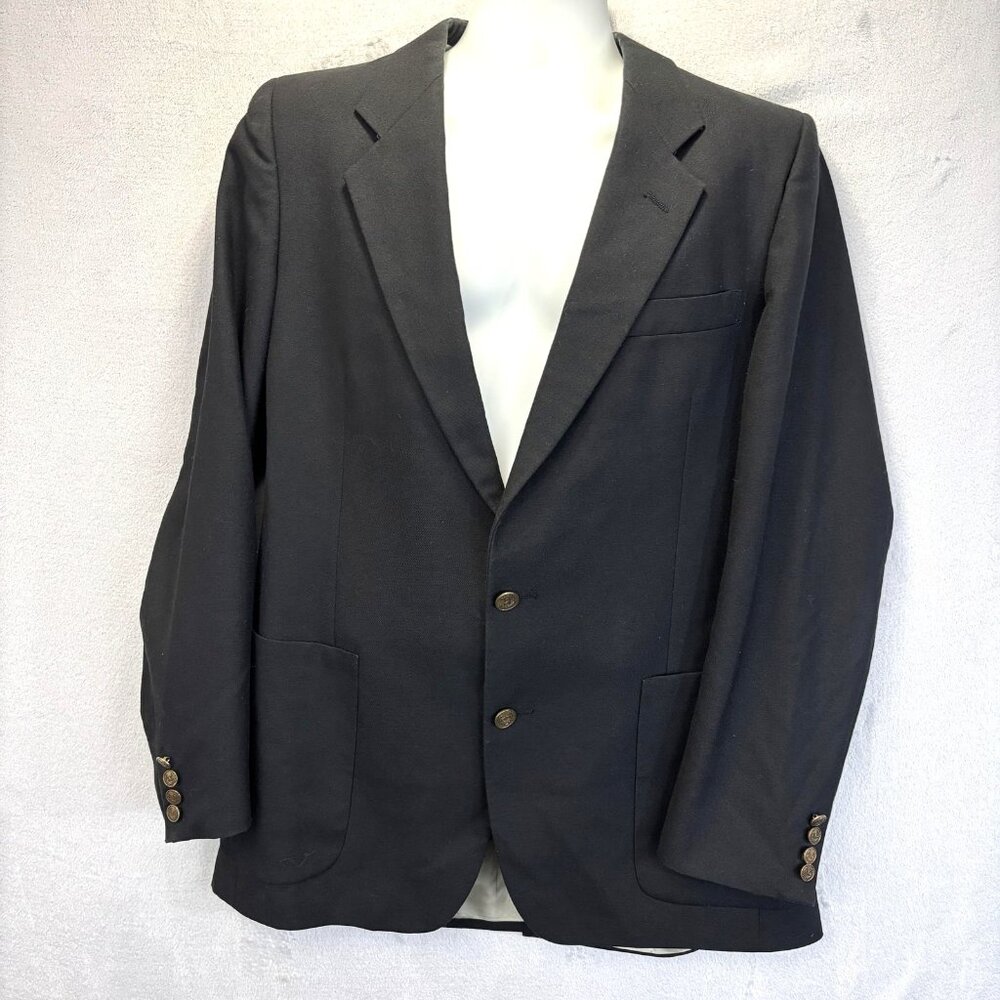 Vintage Valentino Uomo Blazer Jacket Crest‎ Buttons Mens 42 Black Sport Coat